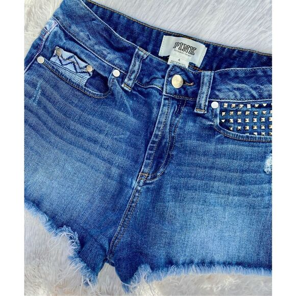 Victoria’s Secret Pink SZ 4 Cheeky High-Rise Denim Factory Distressed Sh… - Picture 6 of 11